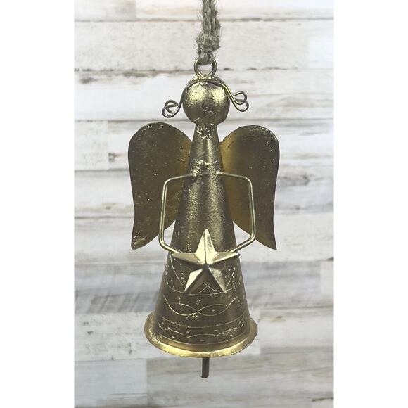 Angel Gold TEXTURED METAL ANGEL HOLDING A Star HOLIDAY BELL Christmas - Picture 4 of 6